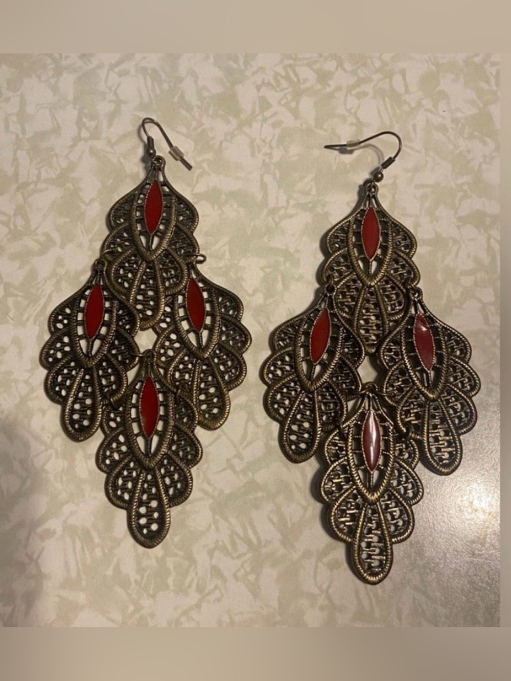 Brass Tone Enamel Statement Pierced Earrings #7686